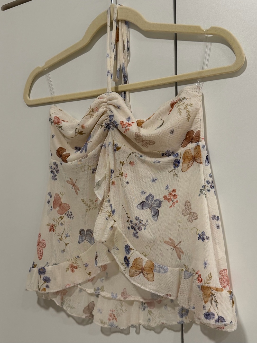 Butterfly Print Halter Cami Top Cream S NWT - Picture 6 of 8